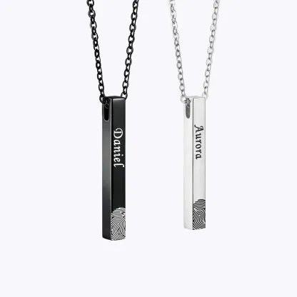 Custom Fingerprint Photo Bar Pendant Necklace with Name