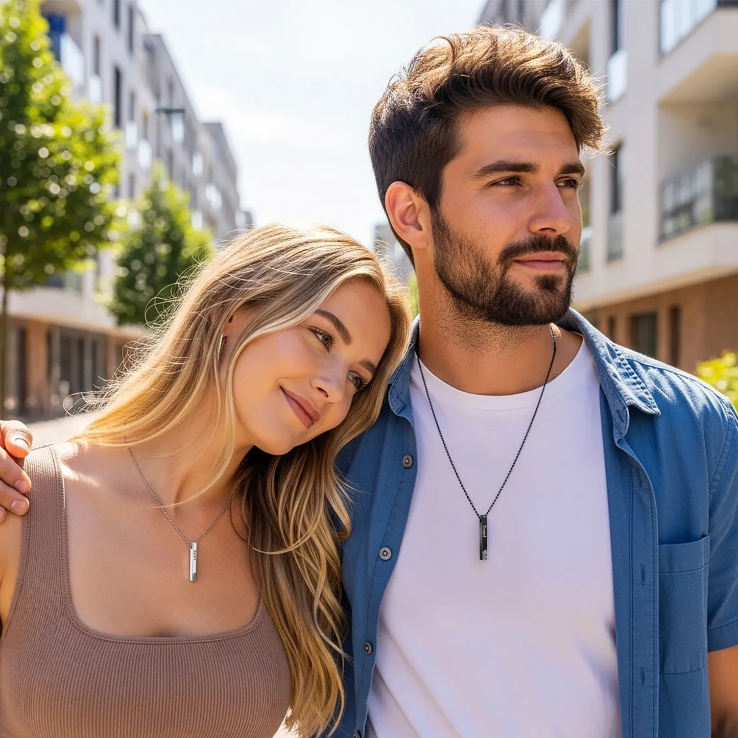 Custom Fingerprint Photo Bar Pendant Necklace with Name