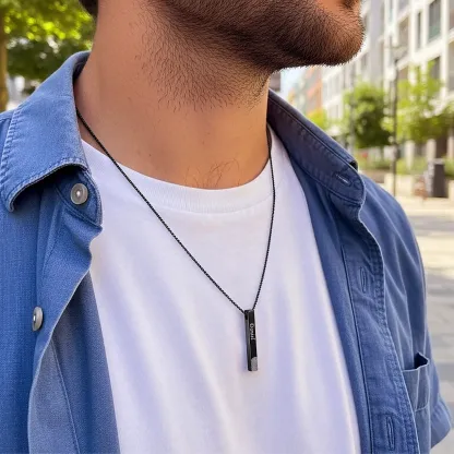 Custom Fingerprint Photo Bar Pendant Necklace with Name