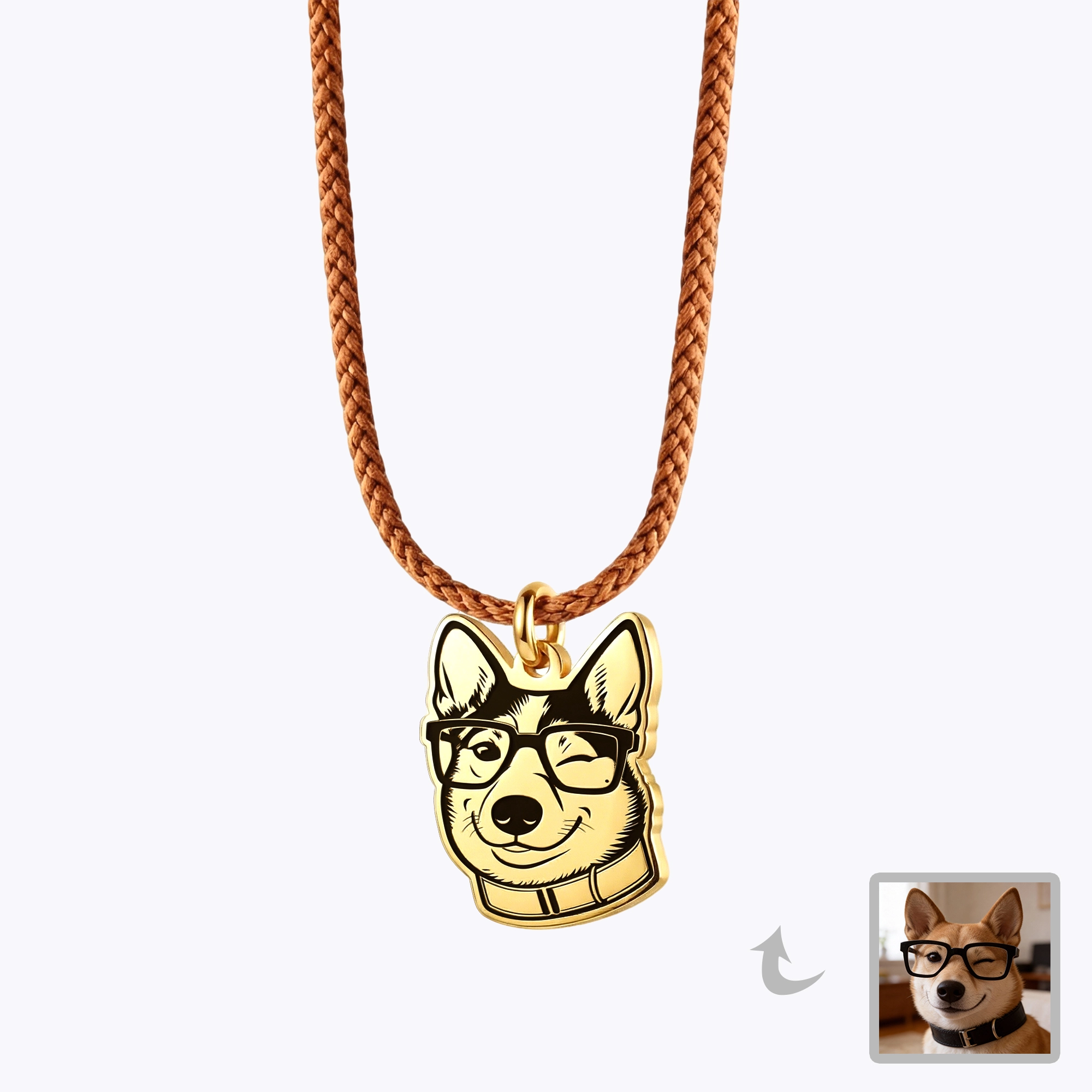 Custom Engraved Cat Dog Face Photo Braided Leather Necklace