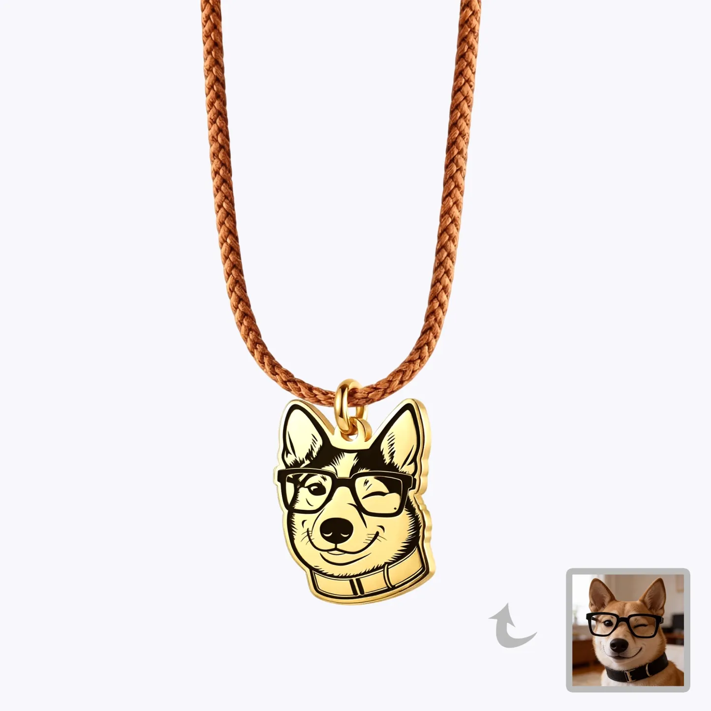 Custom Engraved Cat Dog Face Photo Braided Leather Necklace