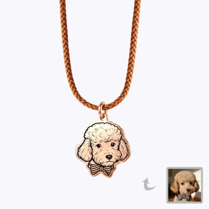 Custom Engraved Cat Dog Face Photo Braided Leather Necklace