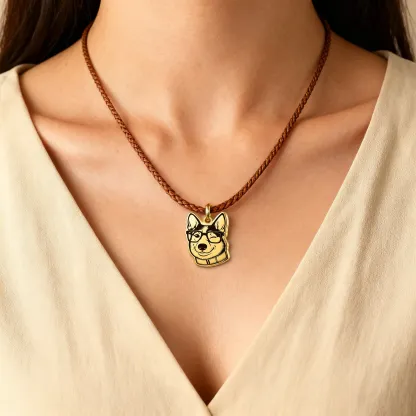 Custom Engraved Cat Dog Face Photo Braided Leather Necklace