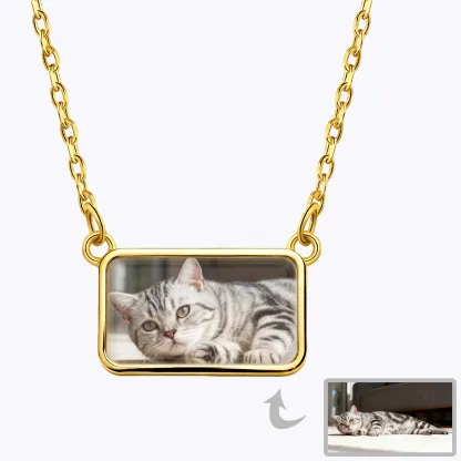 Custom Rectangular Shape Cat Dog Pet Photo Necklace