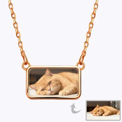 Custom Rectangular Shape Cat Dog Pet Photo Necklace