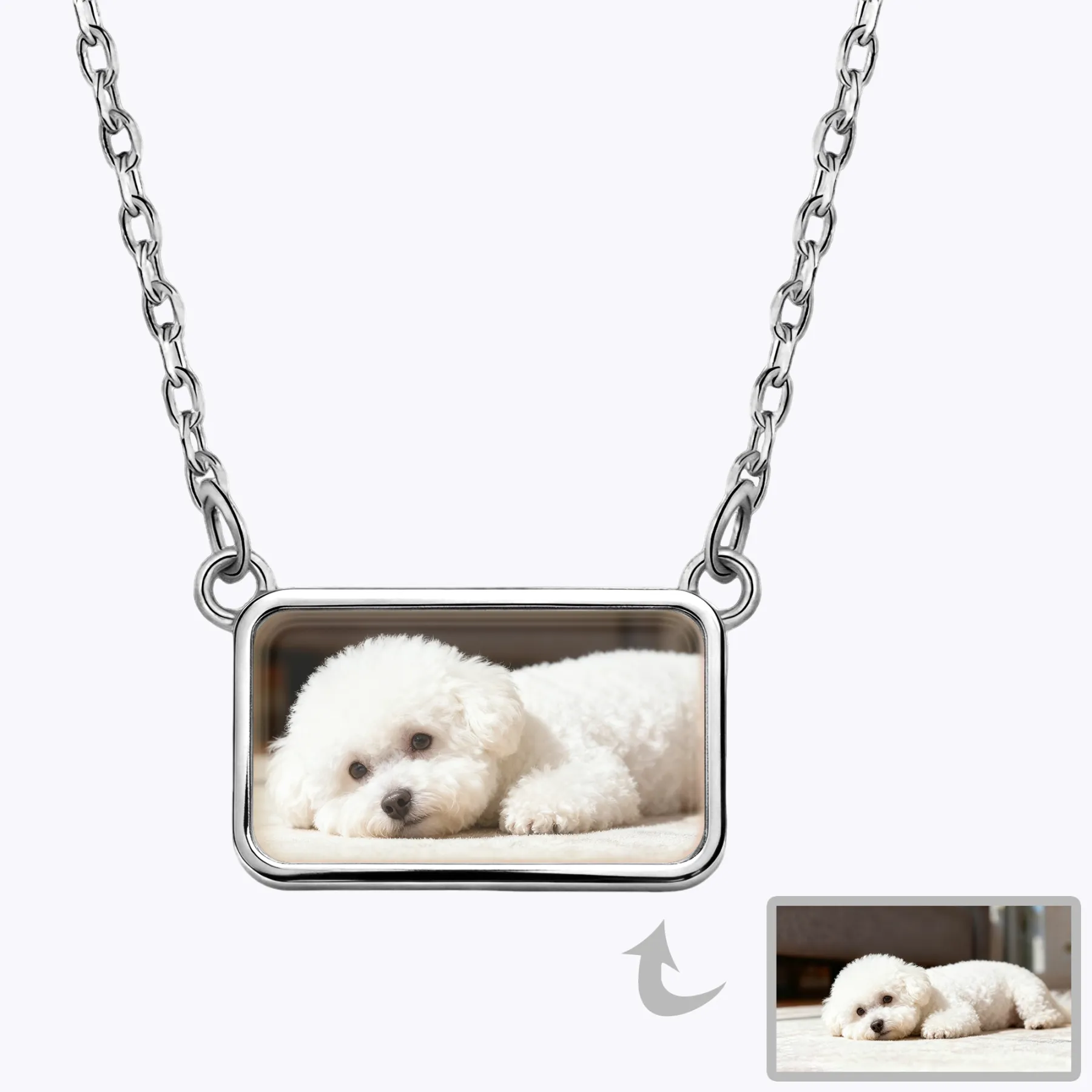 Custom Rectangular Shape Cat Dog Pet Photo Necklace