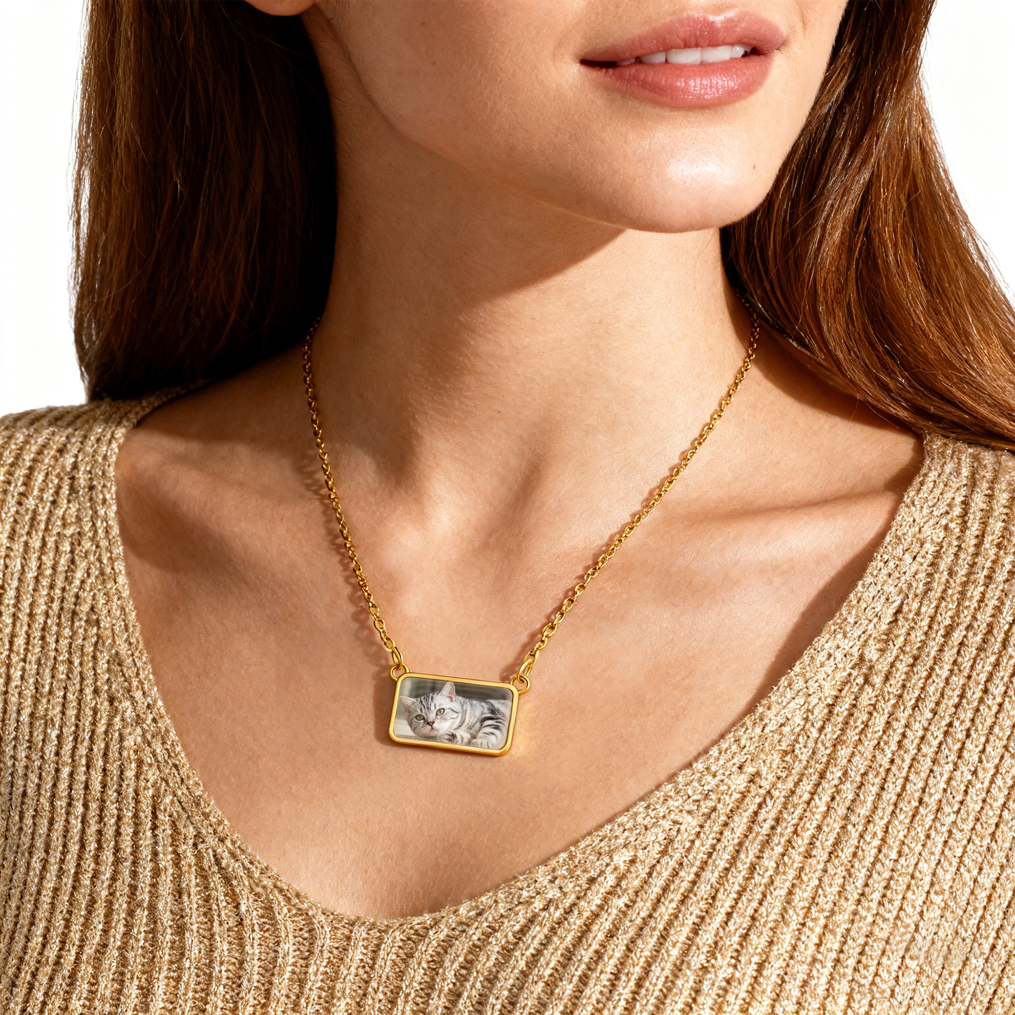 Custom Rectangular Shape Cat Dog Pet Photo Necklace