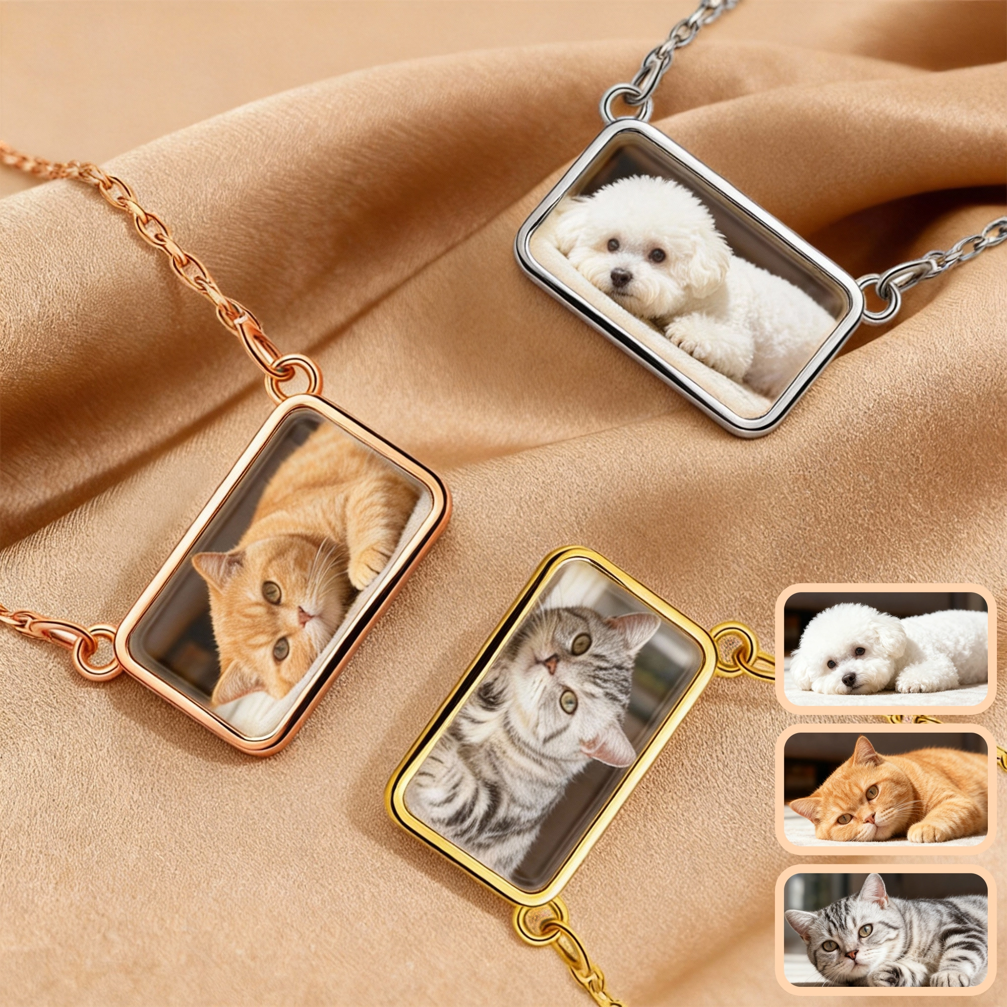 Custom Rectangular Shape Cat Dog Pet Photo Necklace