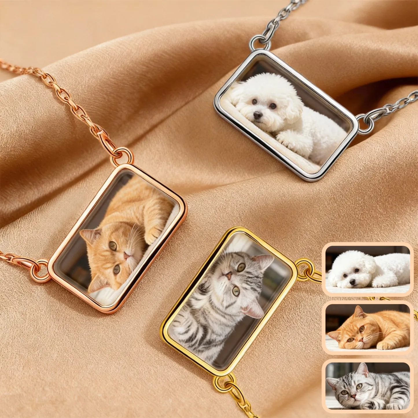 Custom Rectangular Shape Cat Dog Pet Photo Necklace
