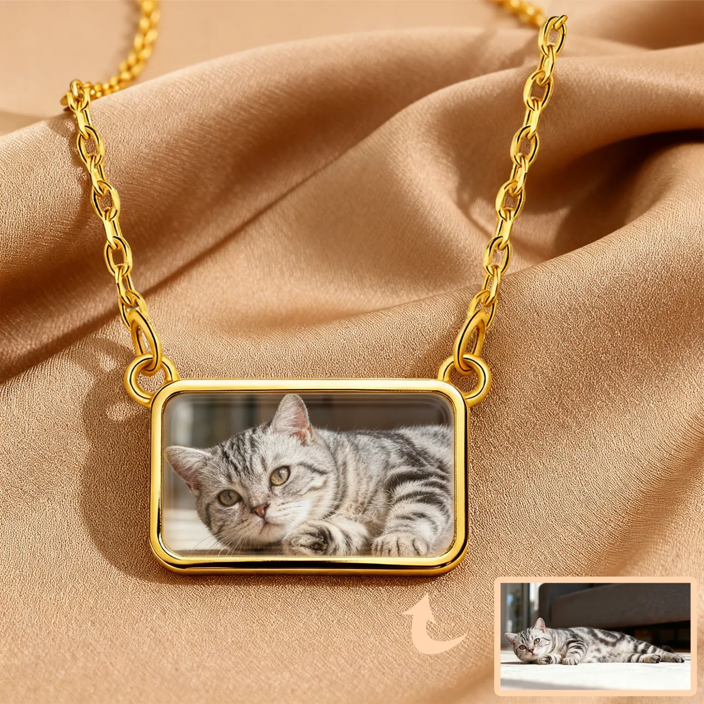Custom Rectangular Shape Cat Dog Pet Photo Necklace
