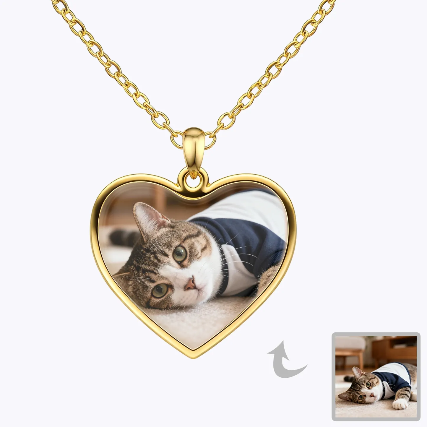 Custom Heart Shape Cat Dog Pet Photo Necklace