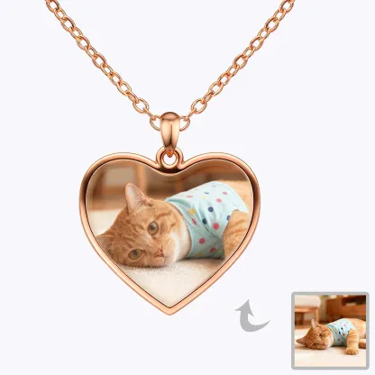 Custom Heart Shape Cat Dog Pet Photo Necklace