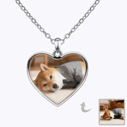 Custom Heart Shape Cat Dog Pet Photo Necklace