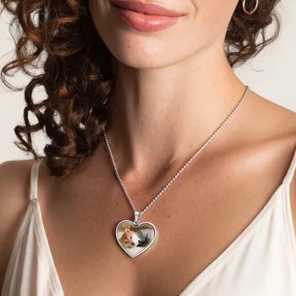 Custom Heart Shape Cat Dog Pet Photo Necklace
