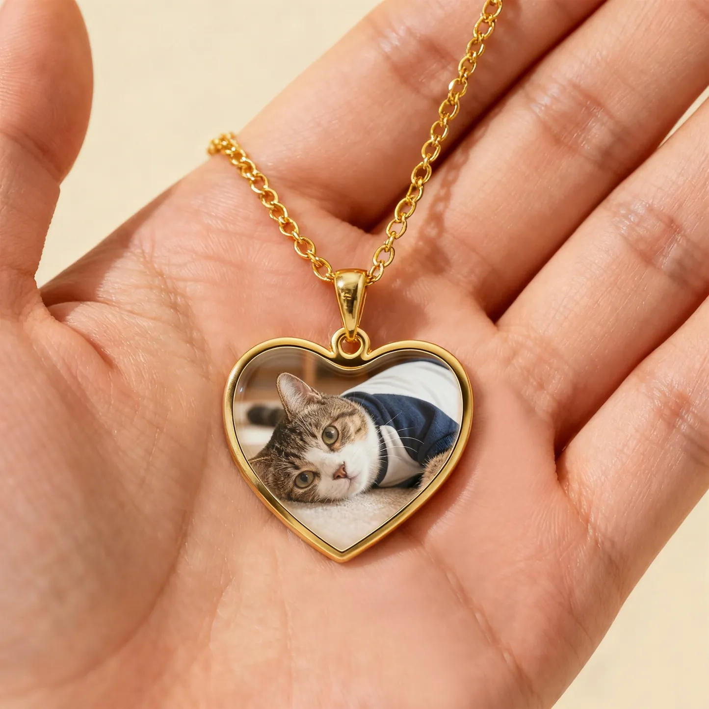 Custom Heart Shape Cat Dog Pet Photo Necklace