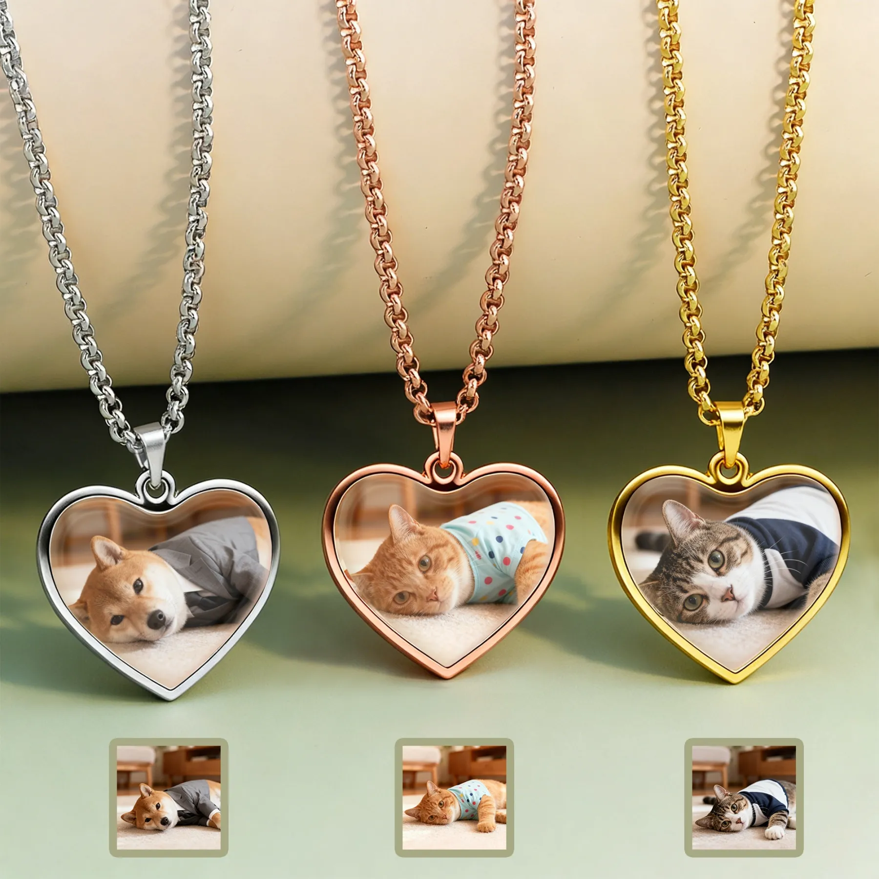 Custom Heart Shape Cat Dog Pet Photo Necklace