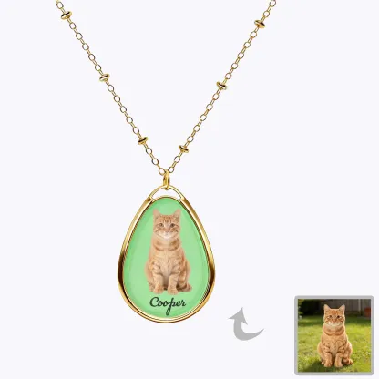 Custom Cat Dog Pet Photo Necklace with Name