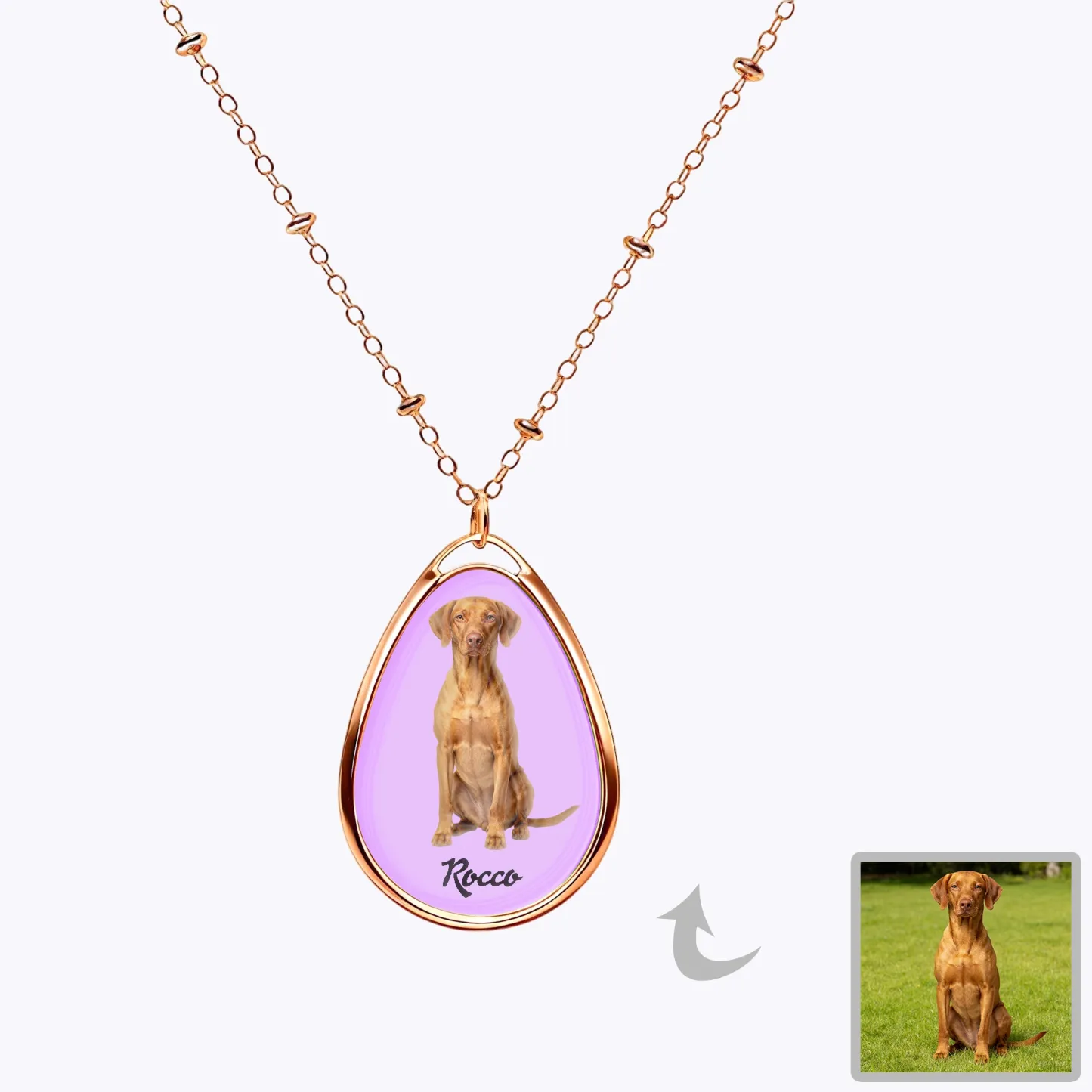 Custom Cat Dog Pet Photo Necklace with Name