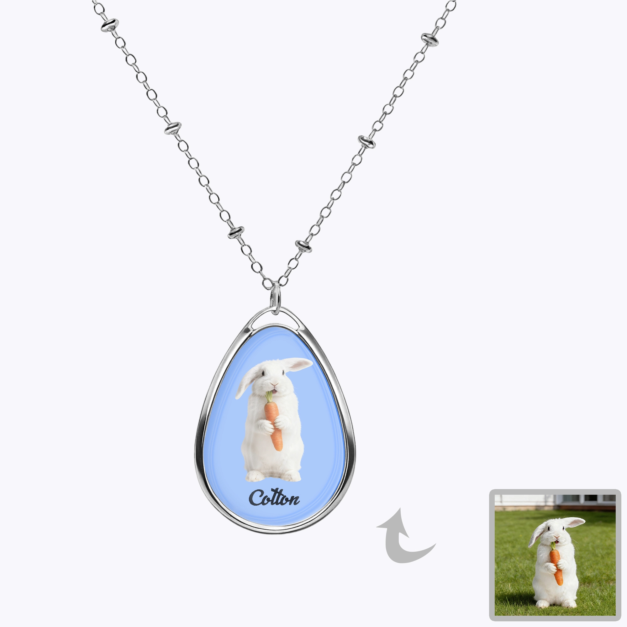Custom Cat Dog Pet Photo Necklace with Name