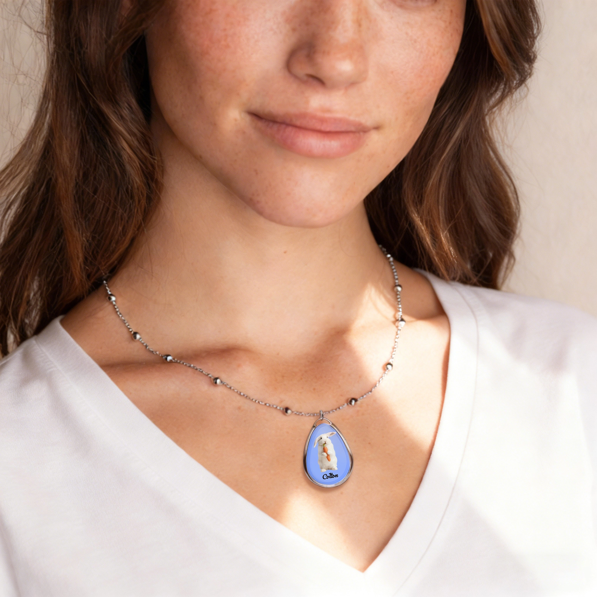 Custom Cat Dog Pet Photo Necklace with Name