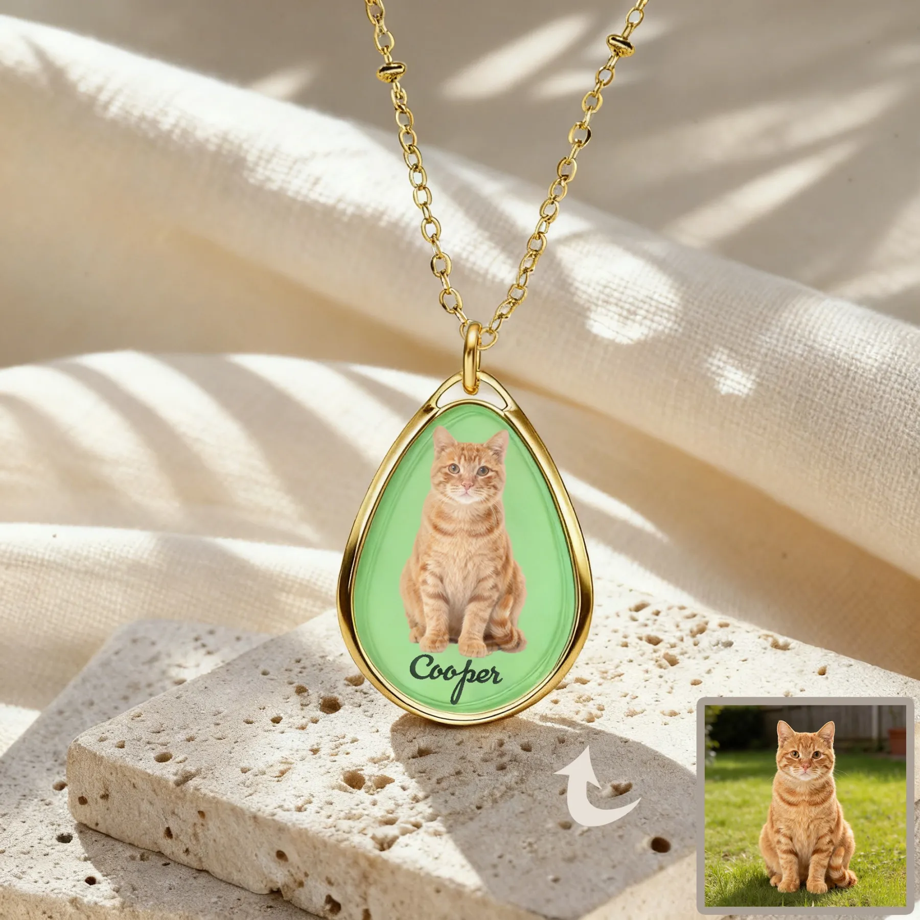 Custom Cat Dog Pet Photo Necklace with Name