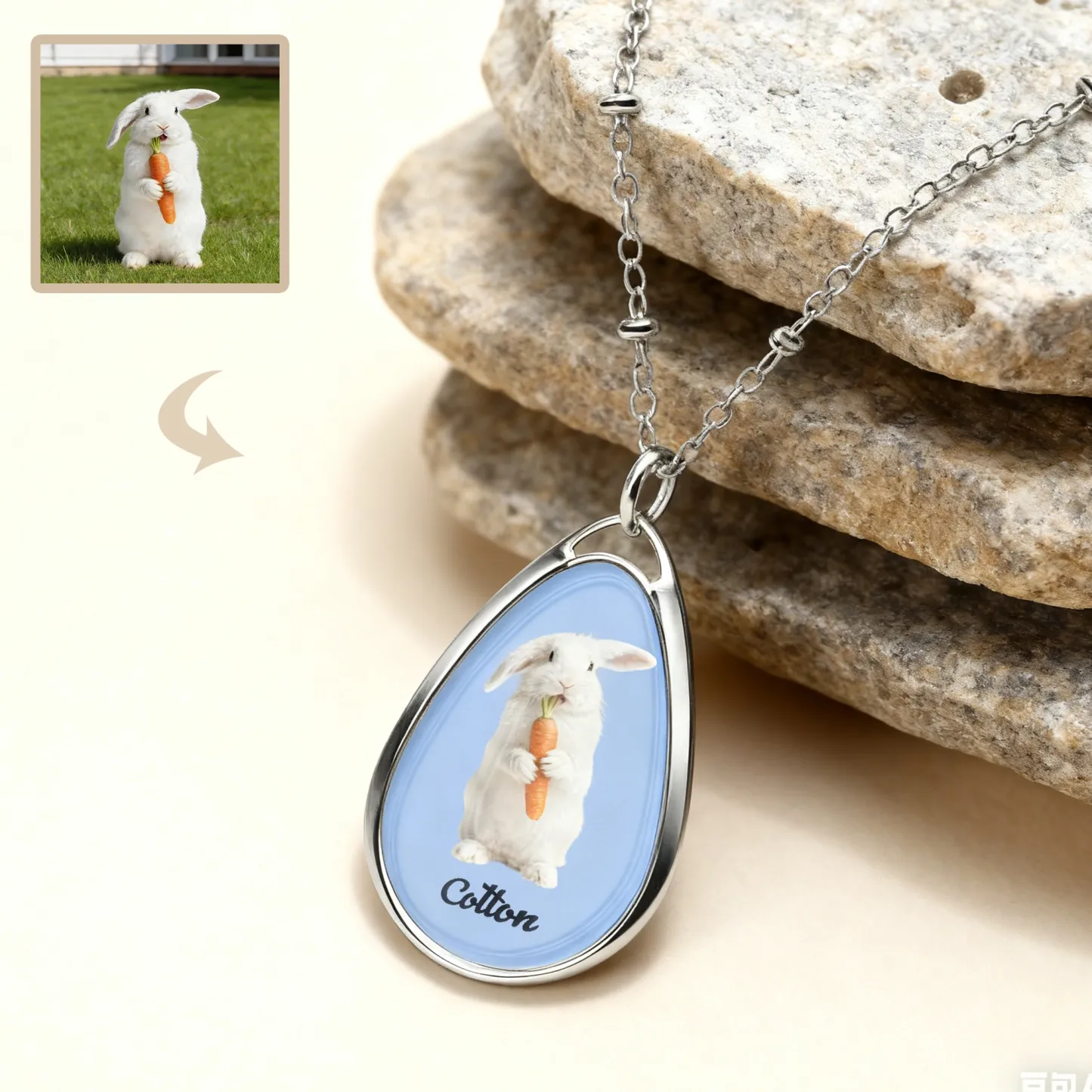 Custom Cat Dog Pet Photo Necklace with Name