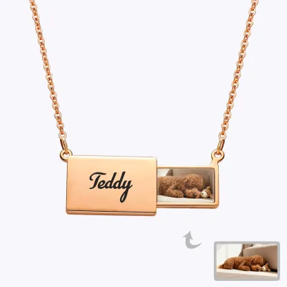 Custom Hidden Pet Photo Locket Necklace with Name
