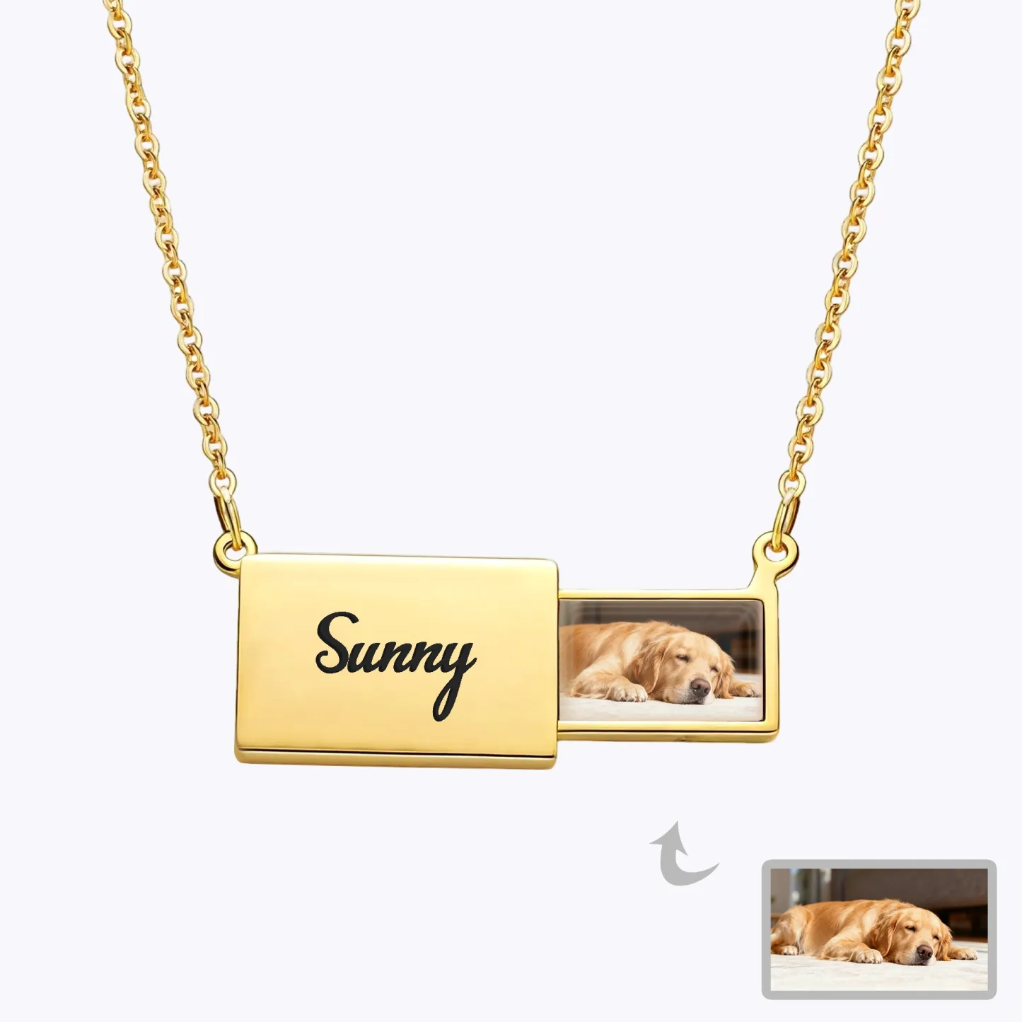 Custom Hidden Pet Photo Locket Necklace with Name