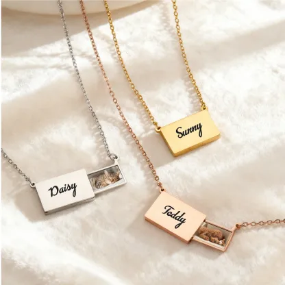 Custom Hidden Pet Photo Locket Necklace with Name