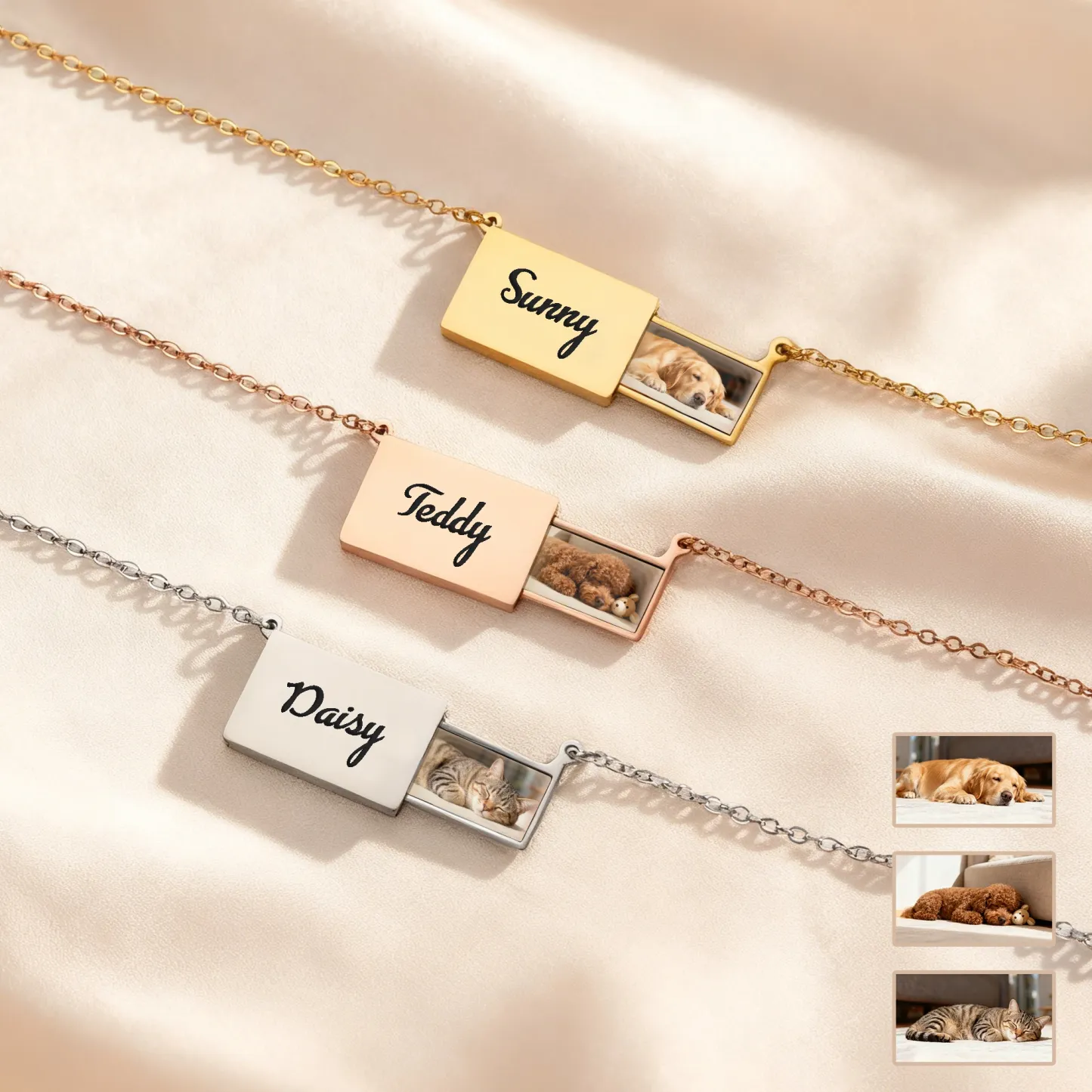 Custom Hidden Pet Photo Locket Necklace with Name