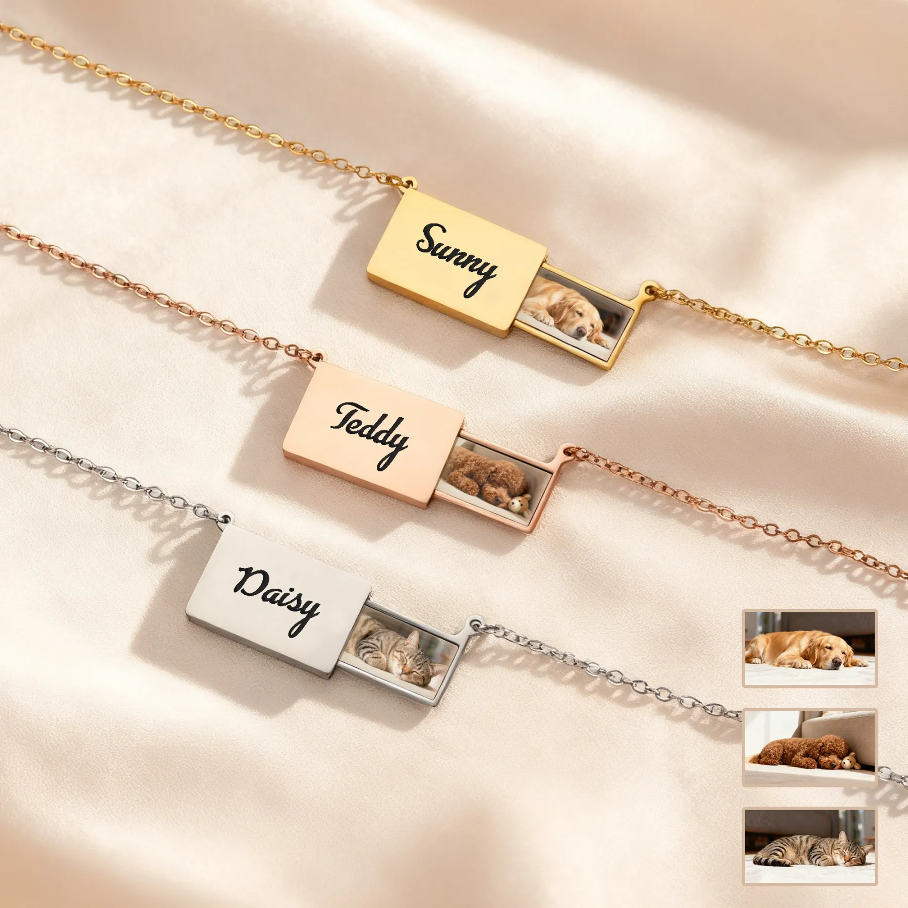 Custom Hidden Pet Photo Locket Necklace with Name