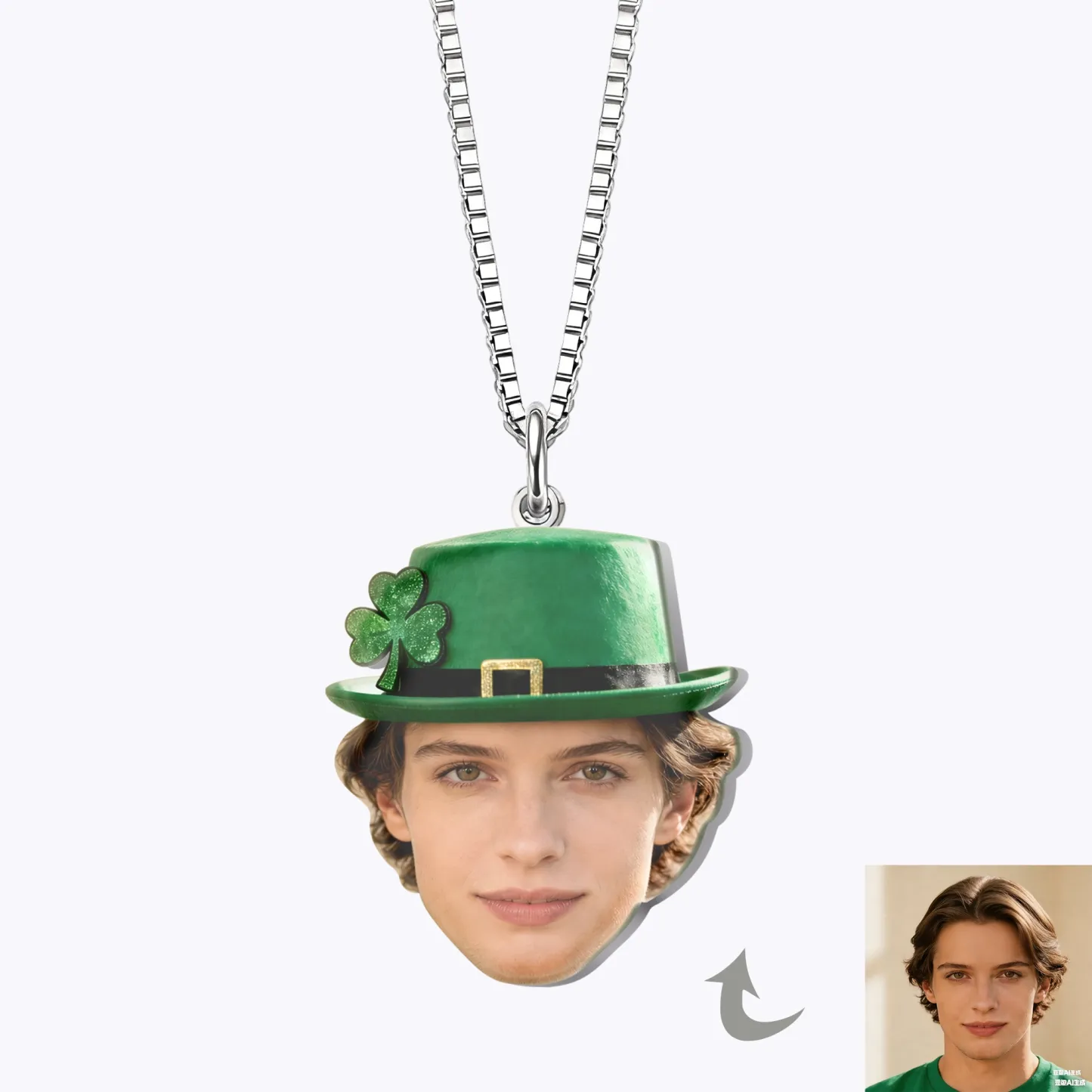 Custom Face Photo Lucky Clover Necklace for St. Patrick's Day