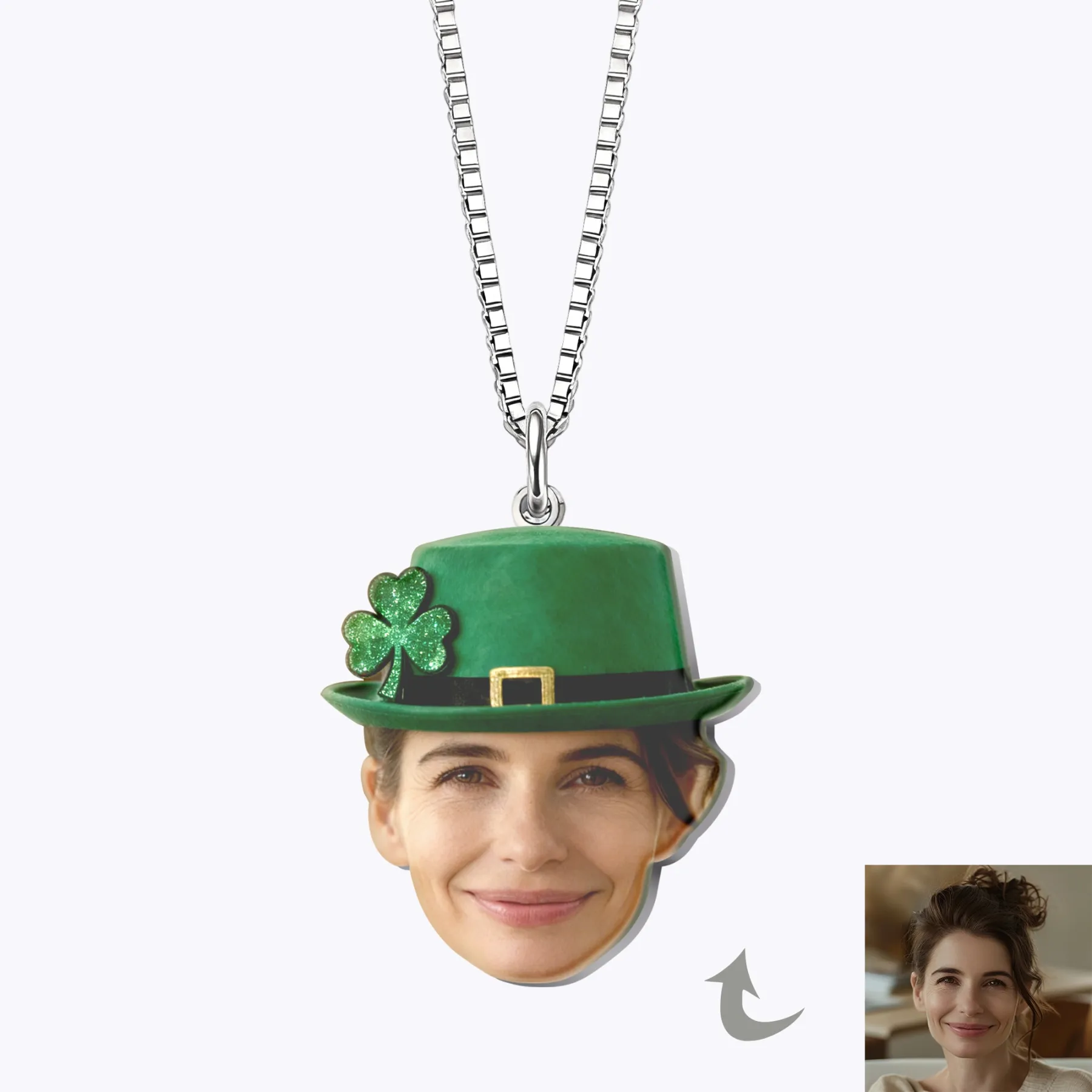 Custom Face Photo Lucky Clover Necklace for St. Patrick's Day