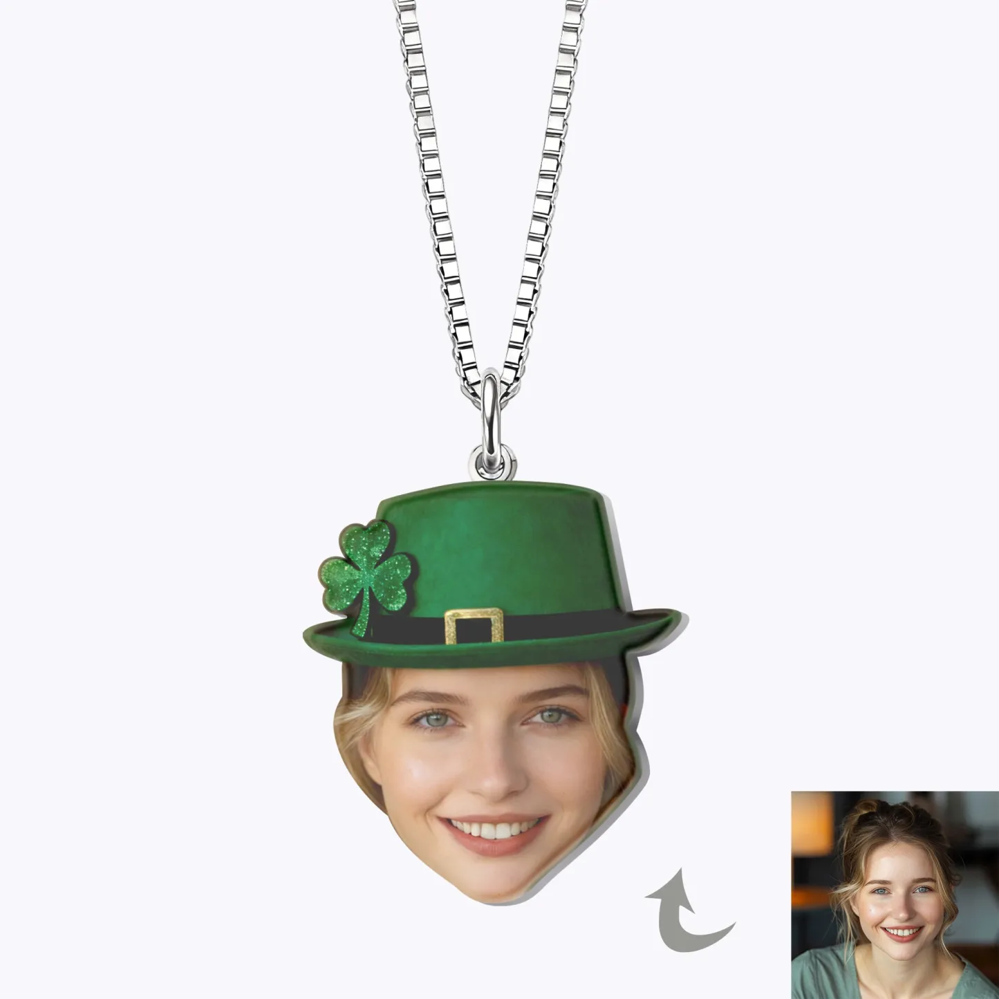 Custom Face Photo Lucky Clover Necklace for St. Patrick's Day