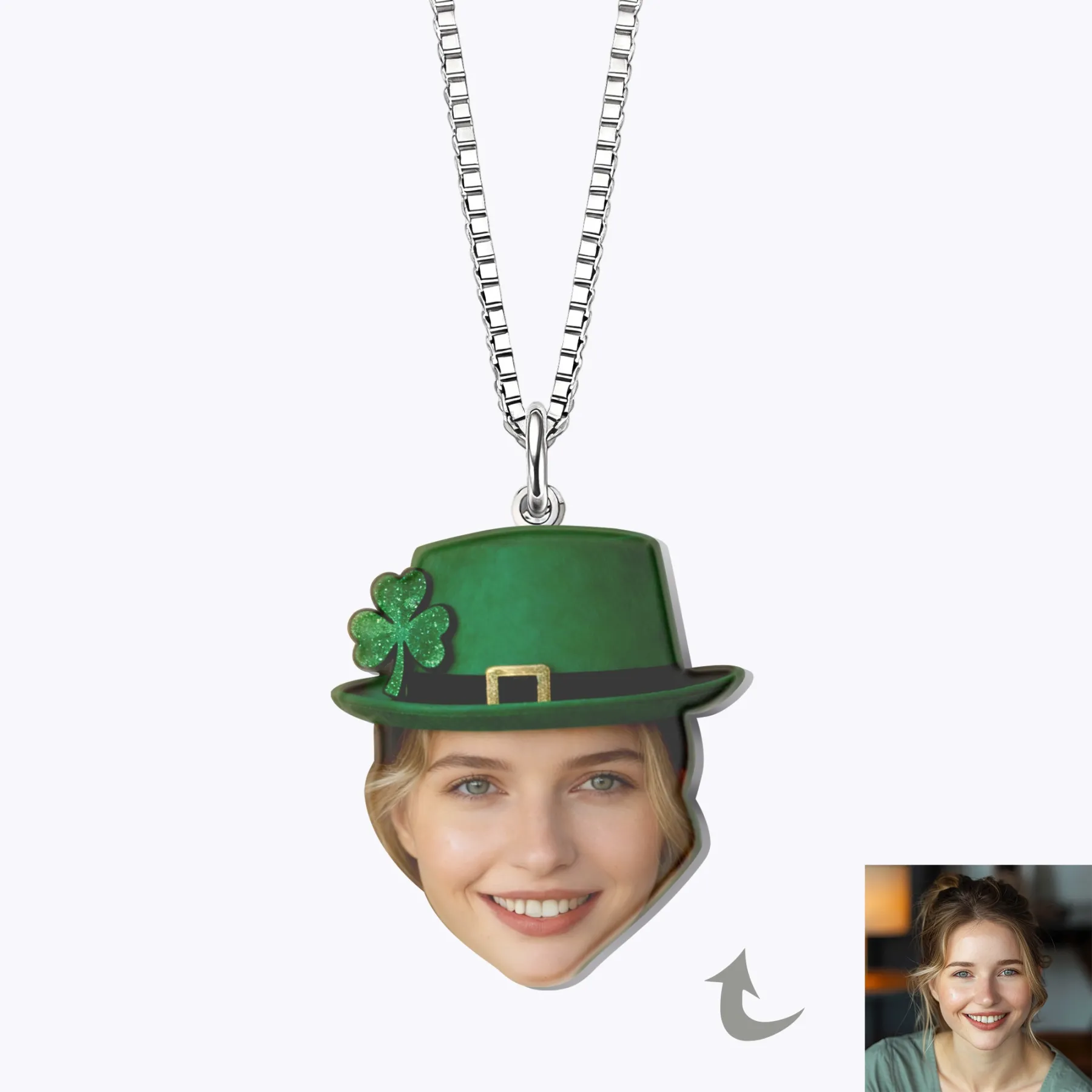 Custom Face Photo Lucky Clover Necklace for St. Patrick's Day