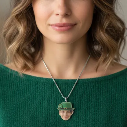 Custom Face Photo Lucky Clover Necklace for St. Patrick's Day