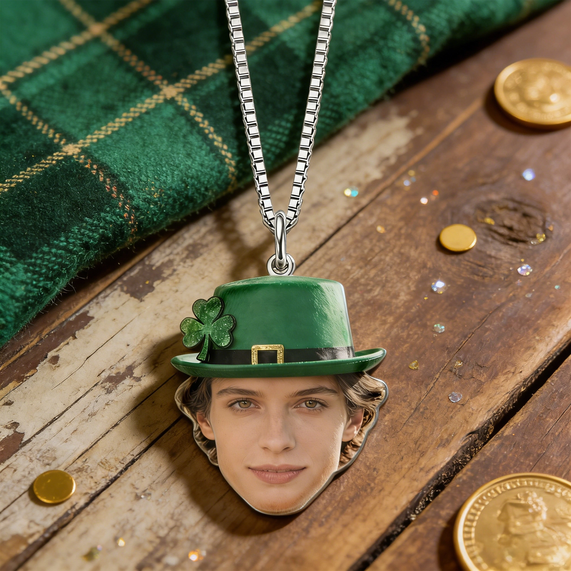 Custom Face Photo Lucky Clover Necklace for St. Patrick's Day