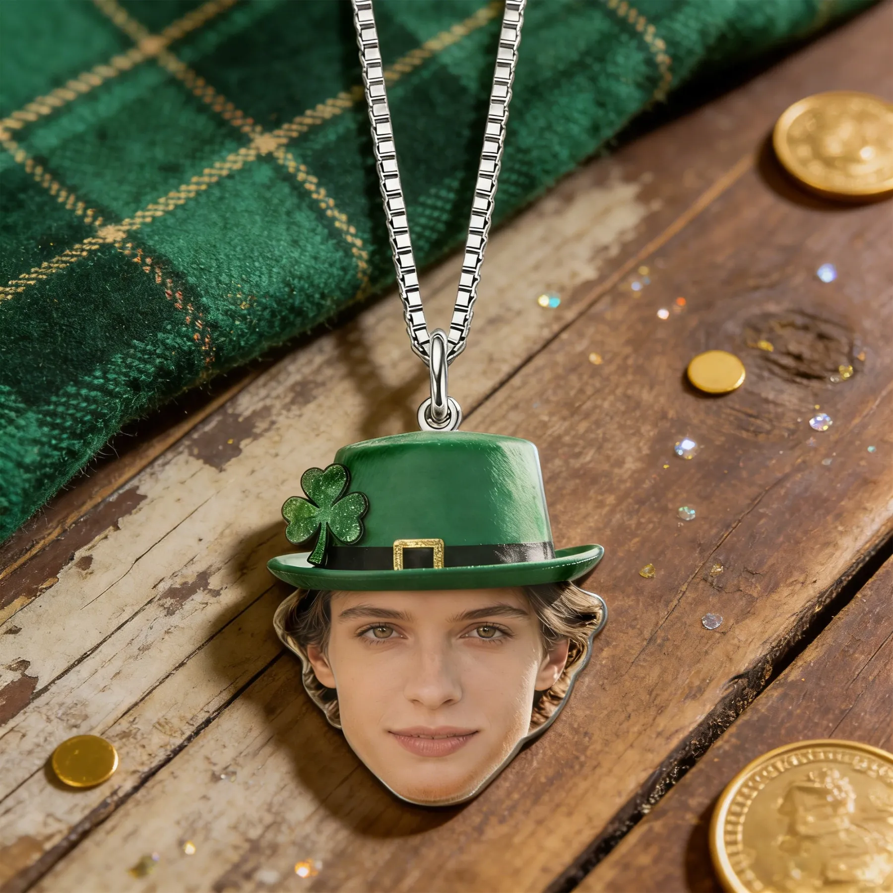 Custom Face Photo Lucky Clover Necklace for St. Patrick's Day