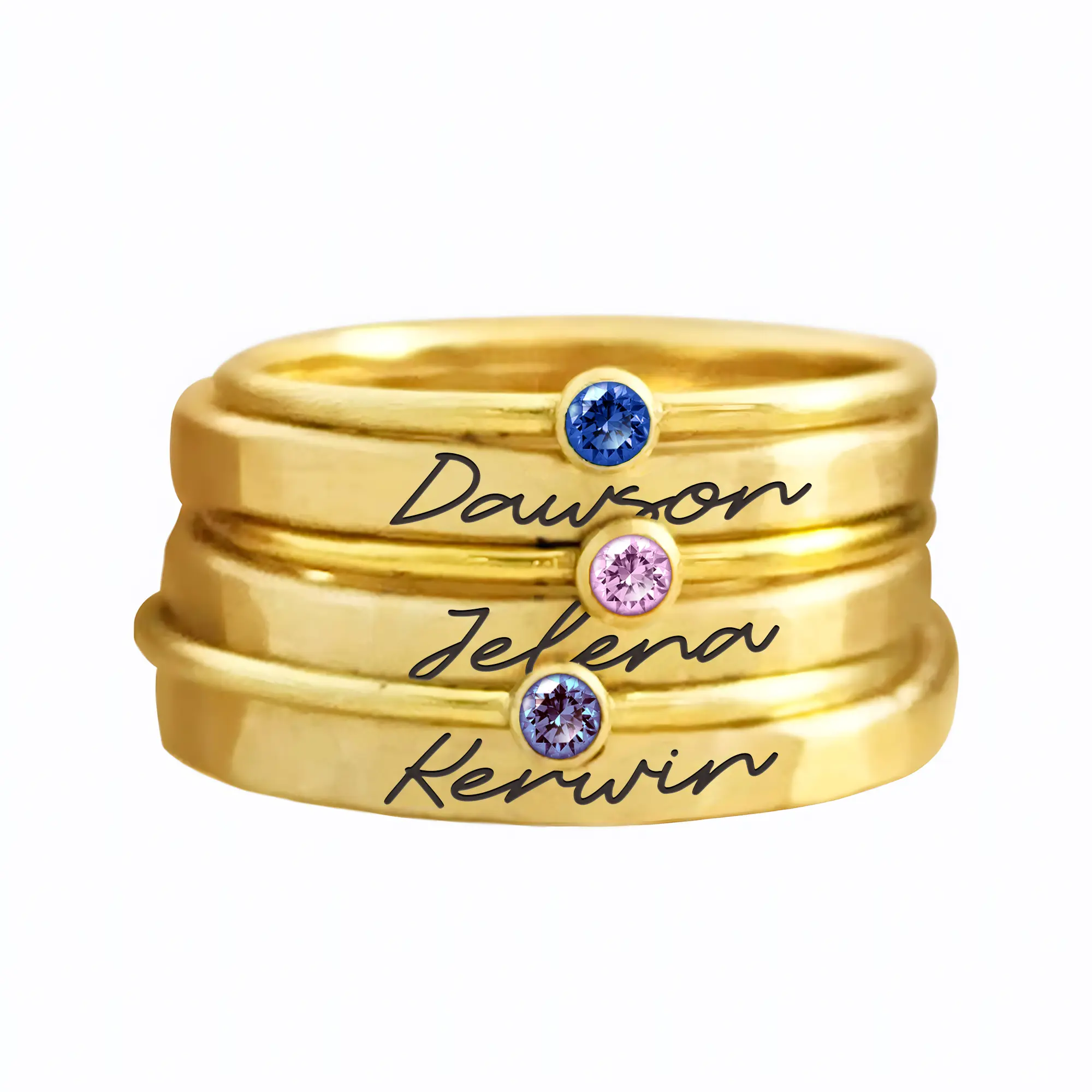 Personalized Name Ring Set with Round Birthstone-BY PROMISE-Name,Birthstone