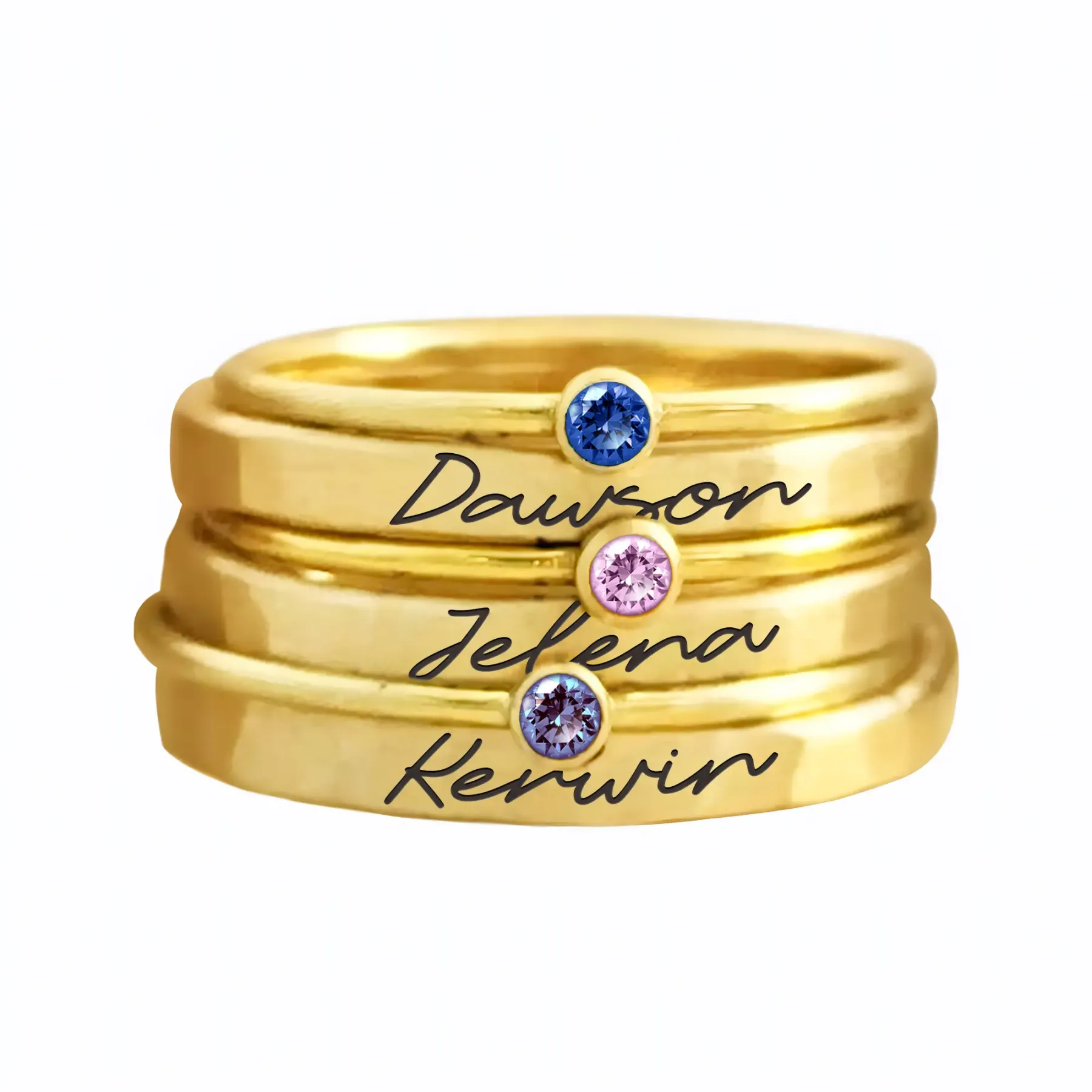Personalized Name Ring Set with Round Birthstone-BY PROMISE-Name,Birthstone