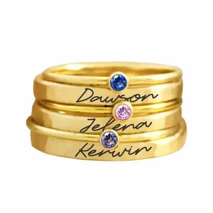 Personalized Name Ring Set with Round Birthstone-BY PROMISE-Name,Birthstone