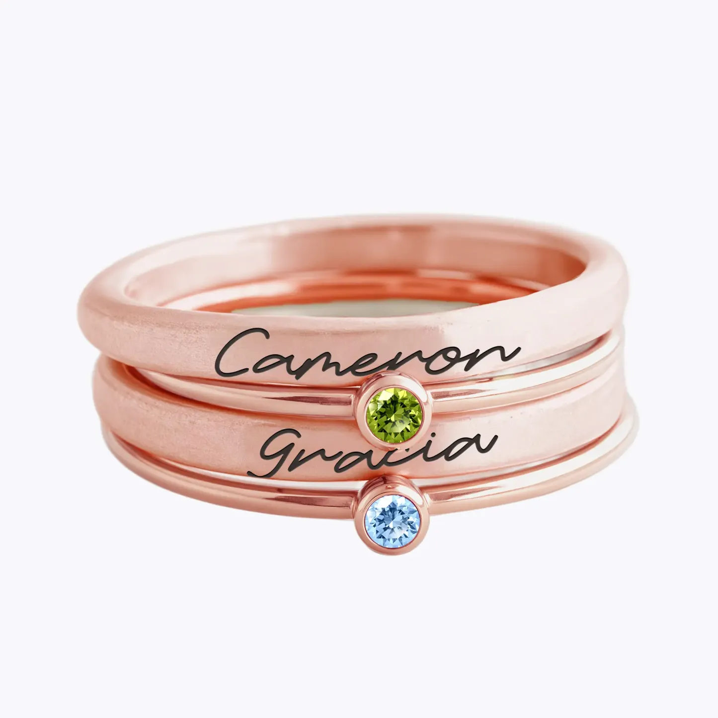 Personalized Name Ring Set with Round Birthstone-BY PROMISE-Name,Birthstone