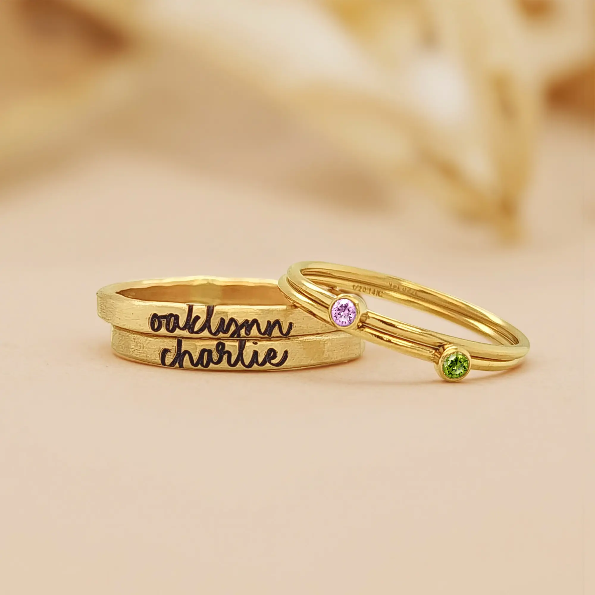 Personalized Name Ring Set with Round Birthstone-BY PROMISE-Name,Birthstone