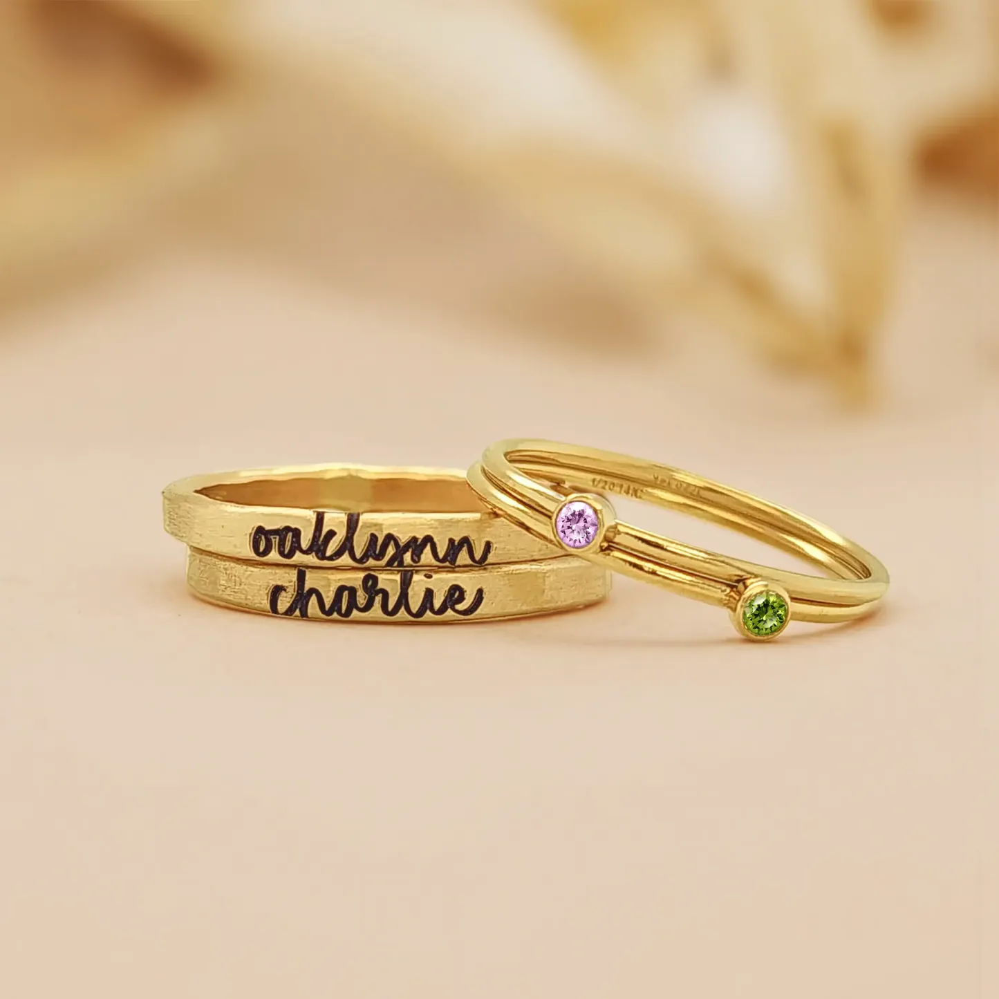 Personalized Name Ring Set with Round Birthstone-BY PROMISE-Name,Birthstone