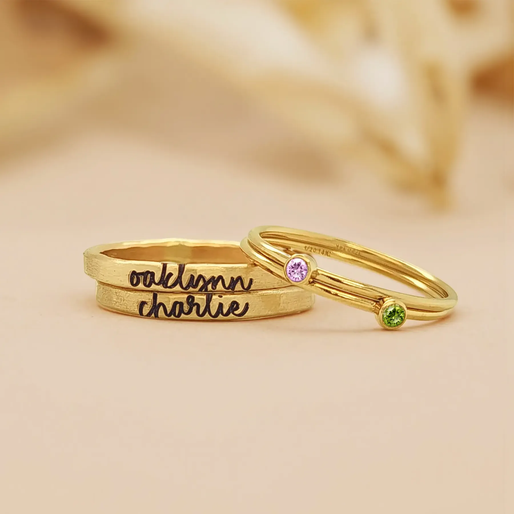 Personalized Name Ring Set with Round Birthstone-BY PROMISE-Name,Birthstone