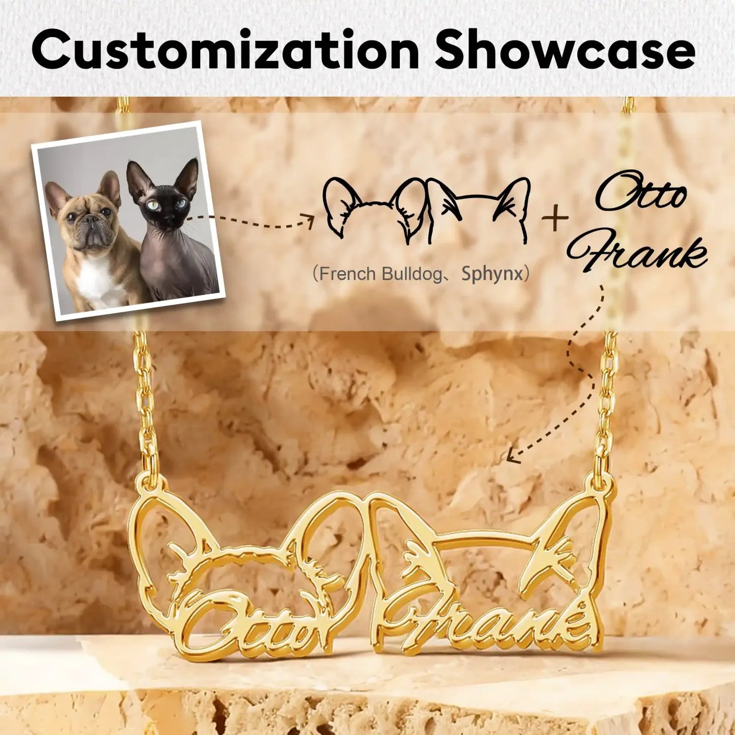 Pesonalized 2-5 Connected Dog Ears Name Necklace for Dog Pet Lover-BY PROMISE-Pet,Name