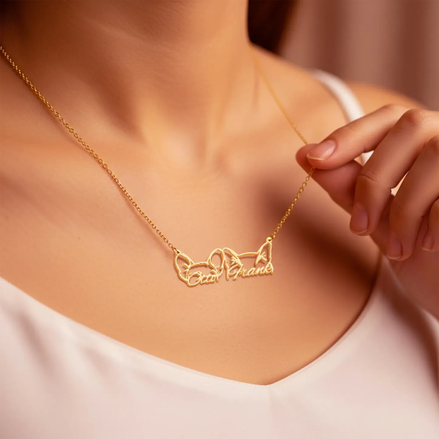 Pesonalized 2-5 Connected Dog Ears Name Necklace for Dog Pet Lover-BY PROMISE-Pet,Name