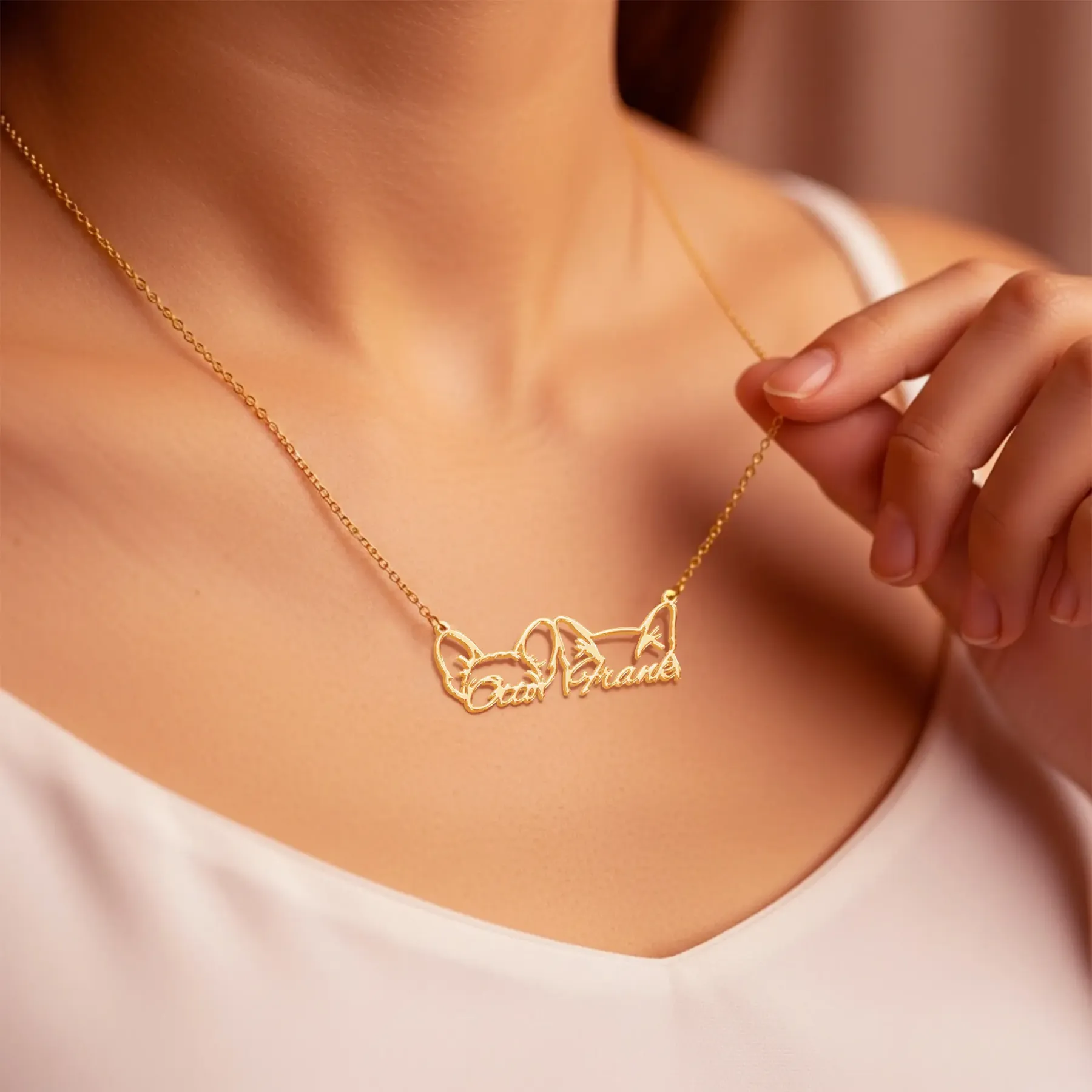 Pesonalized 2-5 Connected Dog Ears Name Necklace for Dog Pet Lover-BY PROMISE-Pet,Name