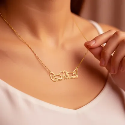 Pesonalized 2-5 Connected Dog Ears Name Necklace for Dog Pet Lover-BY PROMISE-Pet,Name