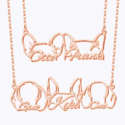 Pesonalized 2-5 Connected Dog Ears Name Necklace for Dog Pet Lover-BY PROMISE-Pet,Name